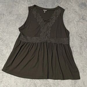 Torrid Babydoll Tank Top Womens 2X Black Lace Up V Neck Lace Trim Witchy Goth